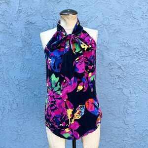 Trina Turk Woman’s Silk Sleeveless Top Size 2 XS Multi Color Blouse tropical